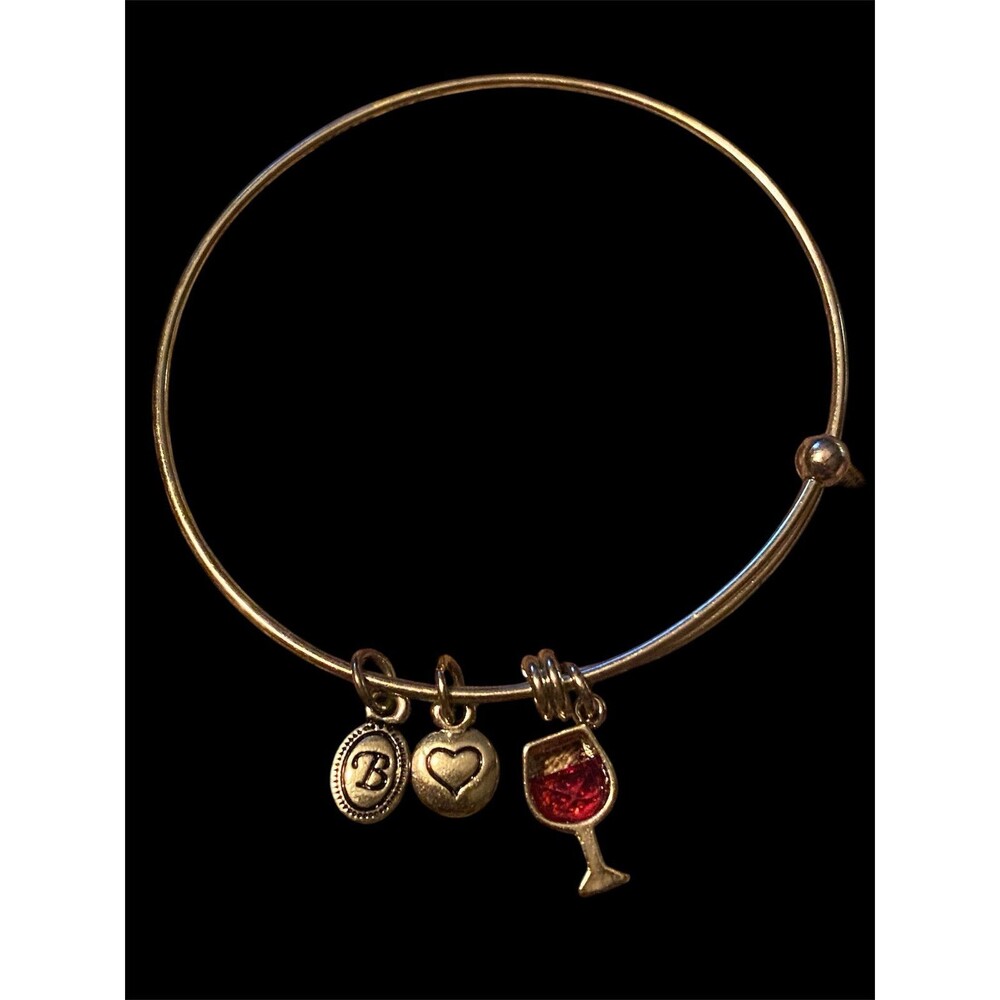 Brighton Silver Charm Bracelet - heart, red wine Adjustable!